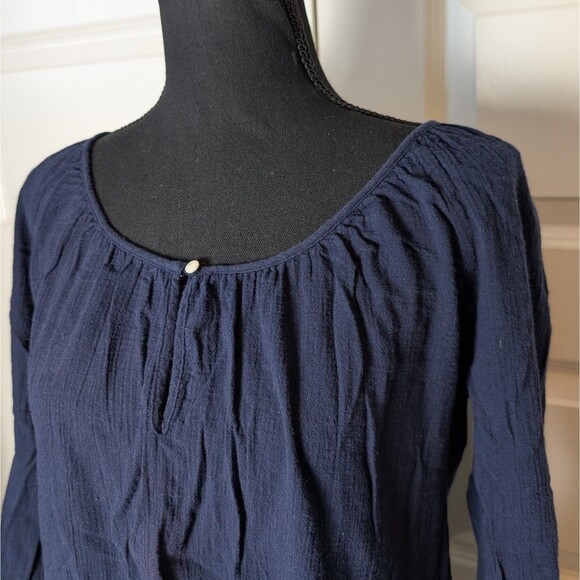 J Crew Size S Blouse Gauzy Navy Blue Tunic Button Relaxed Casual Coastal Preppy - Picture 3 of 9
